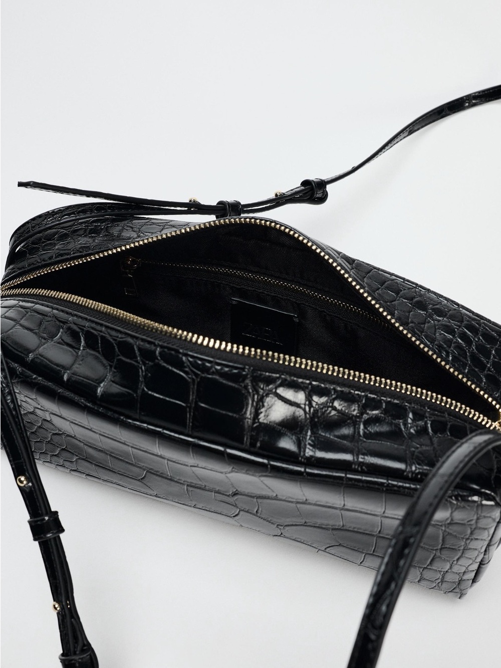 Zara Black Croc-Embossed Shoulder Bag - Picture 2 of 6